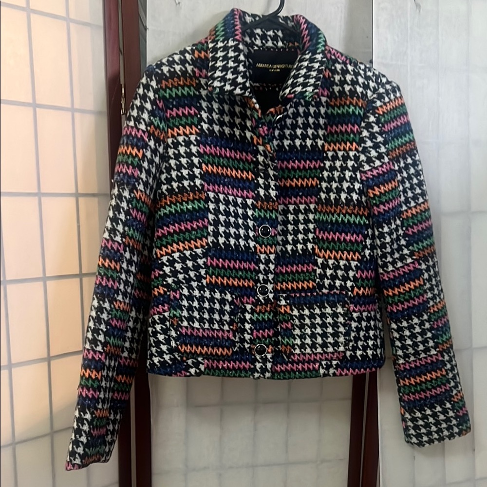 AMANDA UPRICHARDS NEWYORK MULTICOLOR TWEED HOUNDSTOOTH BLAZER JACKET SIZE S